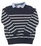 Tmavošedo-sivý pruhovaný sveter s košeľovým golierom Jasper Conran