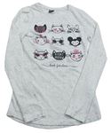 Smotanové melírované tričko s mačkami Y.F.K.