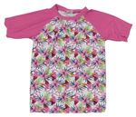 Ružovo-farebné vzorované UV tričko s kvetmi a plameňáky Pocopiano