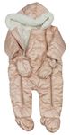 Svetloružová prešívaná šušťáková zimná kombinéza s kapucňou s kožešinou + rukavice George