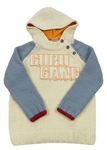 Smetanovo-modrý vlnený sveter s logom a kapucňou Guru Gang