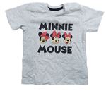 Sivé melírované tričko s nápisom a Minnie Disney