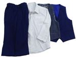 4set - Tmavomodré slávnostná kalhoty + vesta + biela pruhovaná košile + tmavomodrá melírovaná kockovaná vesta PASLEY OF LONDON