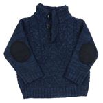 Tmavomodro-modrý melírovaný vzorovaný pletený sveter Rebel
