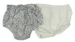 2x kalhotky na plenku - smetanové puntíkaté + bílo-modré kvetované Matalan