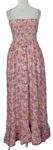 Dámske ružovo-farebné kvietkovane žabičkové šaty