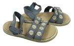 Modré melírované sandály riflového vzhledu s kvetmi Primark vel. 23