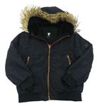 Čierna šušťáková zimná bunda s kapucňou s kožúškom V By Very