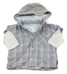 Světlemodro-béžovo-biela kockovaná podšitá košeľa s teplákovou kapucňou H&M