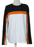 Pánske čierno-bielo-oranžové tričko s pruhmi Topman