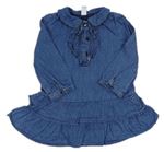 Modré ľahké rifľové šaty s volánikmi a golierikom GAP