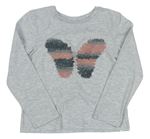 Sivo-strieborné melírované tričko s motýlkom Primark
