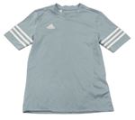 Sivé športové funkčné tričko s pruhmi a logom Adidas