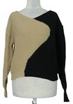 Dámsky béžovo-čierny vzorovaný crop sveter Shein