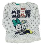 Biele bodkované tričko s Minnie a nápismi Disney