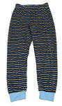 Tmavomodro-modro-žlté pruhované zamatové pyžamové nohavice Pocopiano