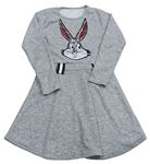 Sivé melírované úpletové šaty s Bugs Bunnym s flitrami