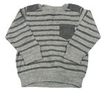 Sivo-tmavosivý pruhovaný ľahký sveter s vreckom Next