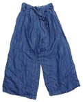 Modré lehké culottes kalhoty riflového vzhledu s opaskom Zara
