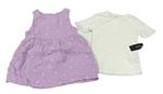 2set - Lila mušelínové šaty so srdíčky + smotanové rebrované tričko Dunnes