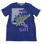 Tmavomodré tričko s dinosaurom a nápisom F&F