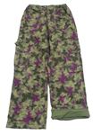 Kaki-béžovo-purpurové cargo plátenné podšité nohavice s motýlikmi a cvokmi  C&A