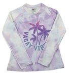 Levandulovo-biele batikované UV tričko s palmami a nápisom H&M