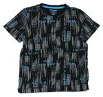 Čierno-sivé vzorované tričko s modrymi nápisy F&F