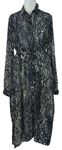Dámske tmavomodro-béžové vzorované šifónové šaty s opaskom
