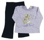 2set- Fialové kvetované tričko s holčičkou + Tmavomodré teplákové nohavice Fagottino
