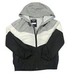 Sivo-bielo-čierna šušťáková jarná bunda s kapucňou Urban