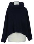 Dámsky tmavomodrý crop vlnený sveter s komínovým golierom Zara