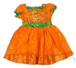 Kockovaným - Oranžovo-zelené saténové šaty so síťovinou - tekvica