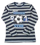 Sivo-tmavomodré pruhované tričko s futbalovým loptou Yigga