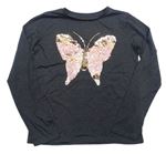 Tmavosivé tričko s motýlem z flitrů Primark