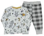 Bielo-sivo-tmavosivé kockované pyžama s vesmírom Kids