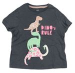 Sivé tričko s dinosaurami a nápismi M&S