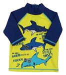 Žlto-tmavomodré UV tričko so žralokmi Miniclub