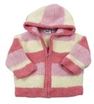 Ružovo-svetloružová -biely pruhovaný žinylkový sveter s kapucňou Cosies
