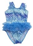 Modro-strieborné vzorované jednodielne plavky s tylovou sukní F&F