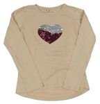 Béžové tričko so srdcem z překlápěcích flitrů Pocopiano