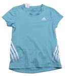 Modré športové tričko s pruhmi a logom Adidas