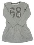 Sivé melírované teplákové šaty s číslem z flitrů Esprit