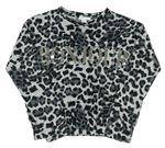 Sivé úpletové crop tričko s leopardím vzorom a nápisom Primark