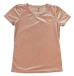 Ružové zamatové tričko s výšivkou Hema