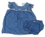 2 set - Modré ľahké rifľové šaty s volánkem + kalhotky pod šaty Matalan