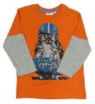 Oranžovo-sivé tričko so sovou