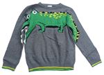 Tmavosivý melírovaný sveter s krokodýlkem a pruhmi F&F