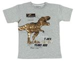 Svetlosivé tričko s dinosaurom a nápismi Matalan