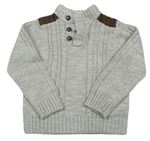 Sivý pletený vzorovaný sveter s gombíkmi C&A